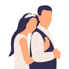 portrait of bride and groom in flat style