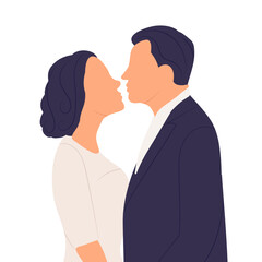 portrait of bride and groom in flat style, isolated