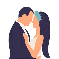 portrait of bride and groom in flat style, isolated vector