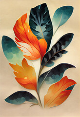 Colorful vintage floral organic background, teal an orange vintage colors