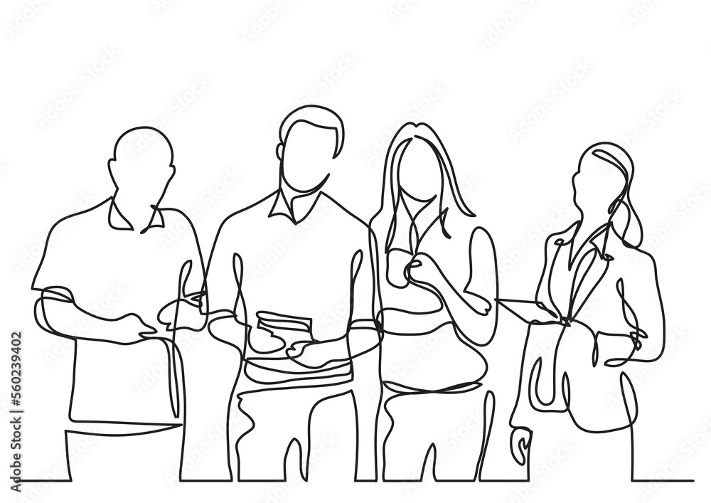 Poster continuous line drawing business team members - png image with transparent background