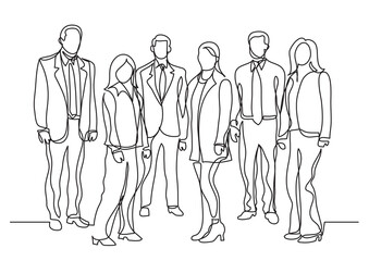 continuous line drawing business team standing together - PNG image with transparent background