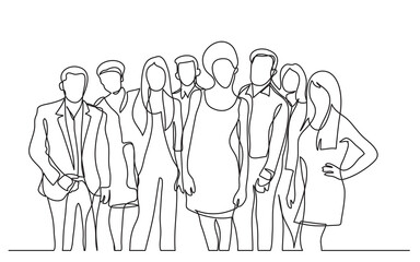 continuous line drawing business team standing together collective - PNG image with transparent background