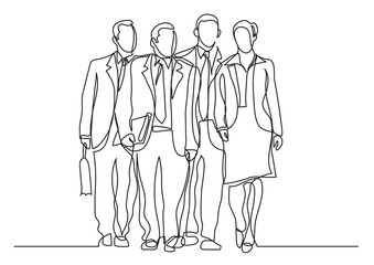 continuous line drawing business team walking - PNG image with transparent background
