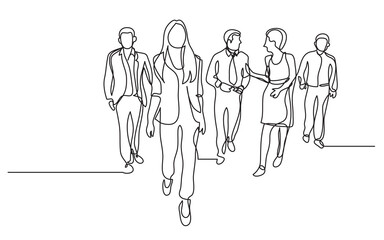 continuous line drawing business team walking together collective - PNG image with transparent background (1)