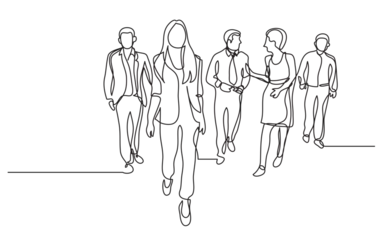 Papier Peint photo Une ligne continuous line drawing business team walking together collective - PNG image with transparent background (1)