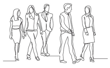 continuous line drawing business team walking together collective - PNG image with transparent background