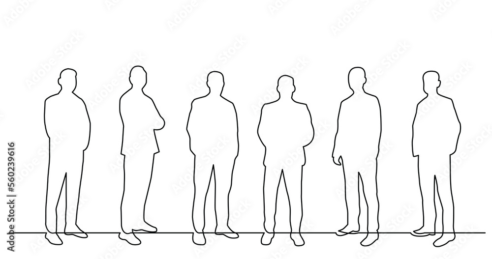 Poster continuous line drawing of group of men standing together - png image with transparent background