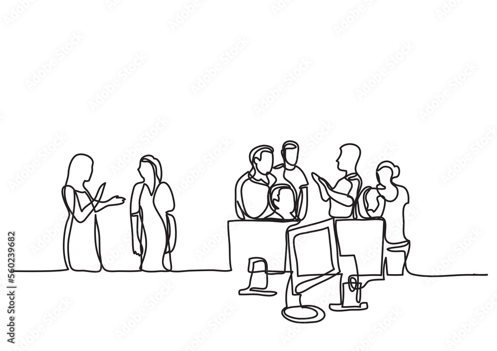 Poster continuous line drawing office discussion - png image with transparent background