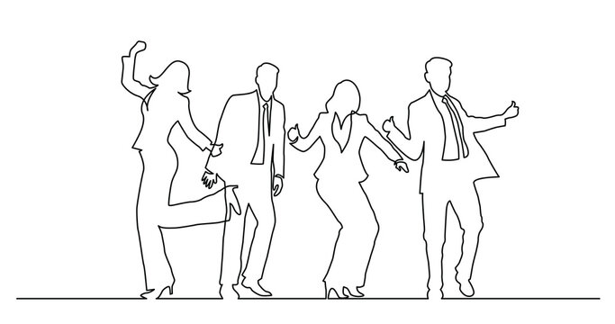 continuous line drawing of happy successful business people - PNG image with transparent background