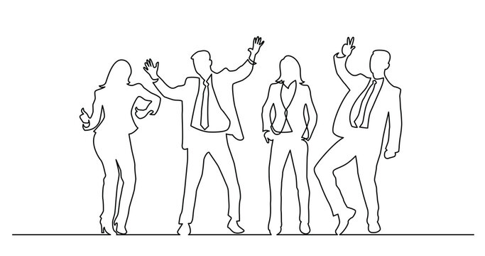 continuous line drawing of happy successful business people cheering - PNG image with transparent background
