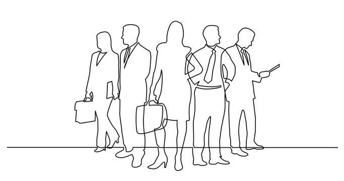 continuous line drawing of various standing business people - PNG image with transparent background
