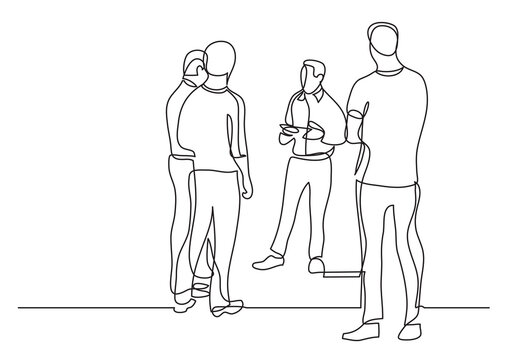continuous line drawing office workers standing meeting - PNG image with transparent background