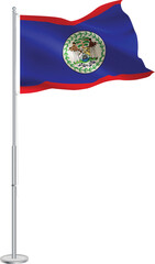 Isolated waving national flag of Belize on flagpole