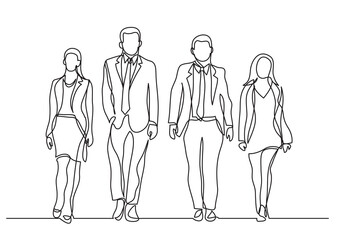 continuous line drawing walking team of professionals - PNG image with transparent background