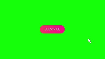 Click on the subscribe youtube button on a green background 4k. Abstract 3d render background. Cursor hand oval button.