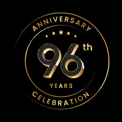 96th Anniversary. Anniversary logo design with gold color ring and text for anniversary celebration event. Logo Vector Illustration