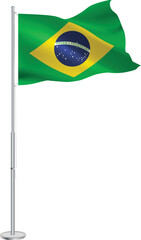 Isolated waving national flag of Brazil on flagpole