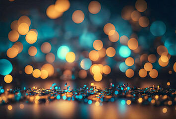 abstract evening background with bokeh in teal orange toning