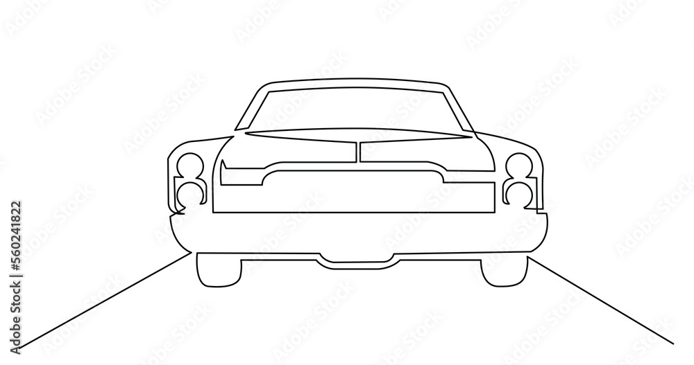 Poster continuous line drawing of big retro car - png image with transparent background