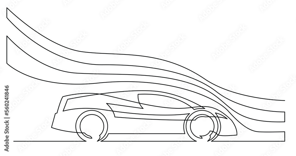 Sticker continuous line drawing of concept sport car with aerodynamics waves - PNG image with transparent background