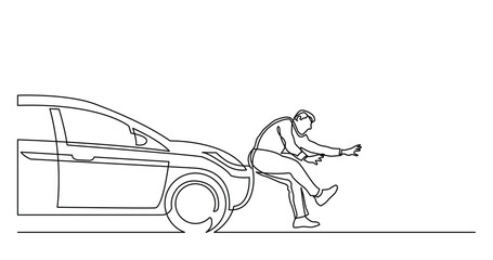 continuous line drawing of car hitting pedestrian - PNG image with transparent background - obrazy, fototapety, plakaty