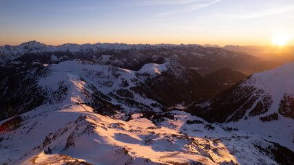 sunrise in the snow dolomites