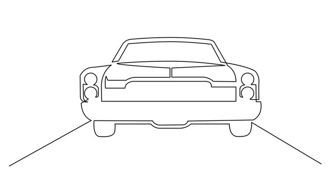 continuous line drawing of big retro car - PNG image with transparent background