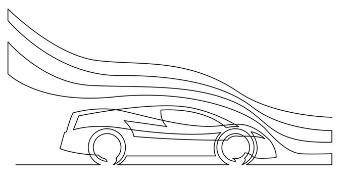 continuous line drawing of concept sport car with aerodynamics waves - PNG image with transparent background