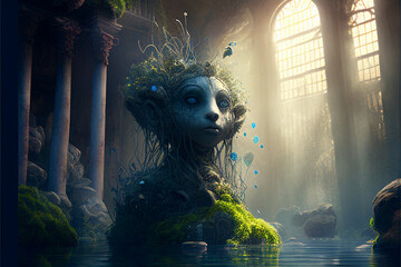 Magical fairytale statue, beautiful children's book fantasy illustration, generative ai, digital art