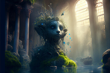 Fototapeta premium Magical fairytale statue, beautiful children's book fantasy illustration, generative ai, digital art