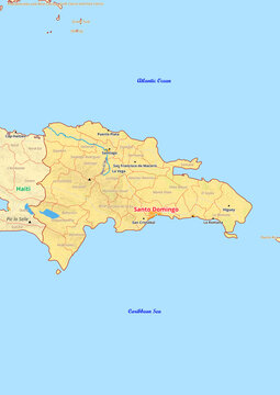 Dominican Republic map with cities streets rivers lakes