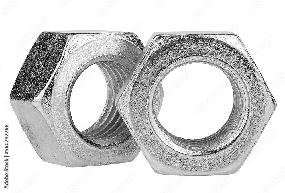 Poster two metal nuts isolated on a white background