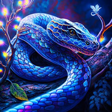 Blue Snake In Forest