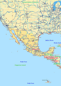 Mexico map with cities streets rivers lakes