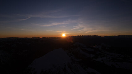sunrise in the snow dolomites