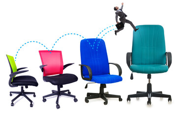 Fototapeta premium Promotion concept with businessman and chairs