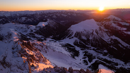 sunrise in the snow dolomites