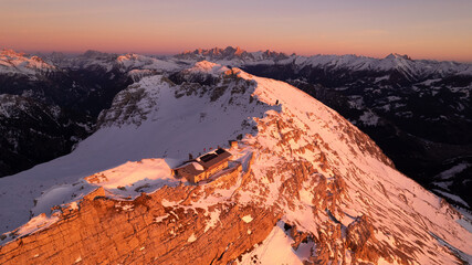 sunrise in the snow dolomites