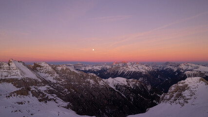 sunrise in the snow dolomites
