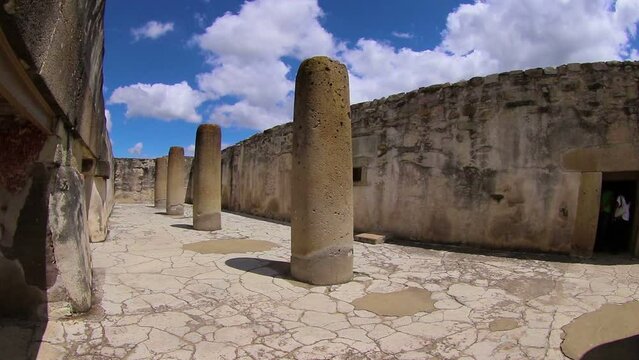 Columns in Mitla archaeological site, Oaxaca, Mexico.