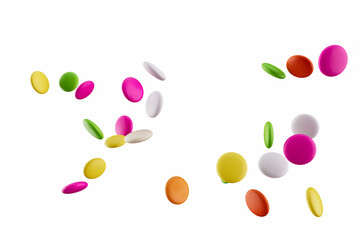 Colorful chocolate candy pills isolated on white background 3d illustration