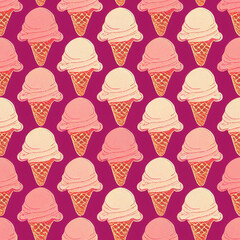 Pink ice cream seamless pattern, vintage, retro
