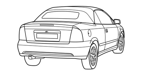 Outline drawing of a cabrio sport car from side view. Vector outline doodle illustration. Design for print or color book