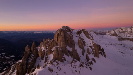 sunrise in the snow dolomites