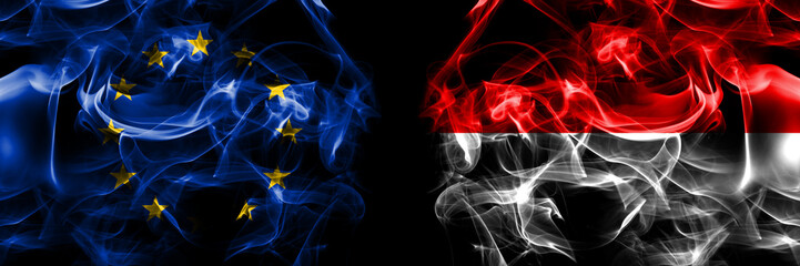 Flags of EU, European Union vs Germany Hesse, civil, region