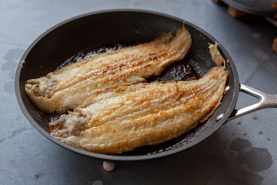 Sole fish prepared on a frying pan