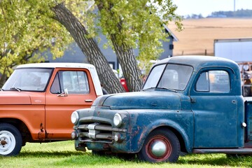 two old farm trucks