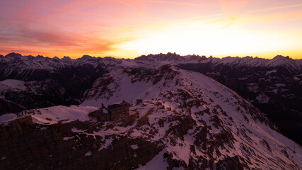 sunrise in the snow dolomites