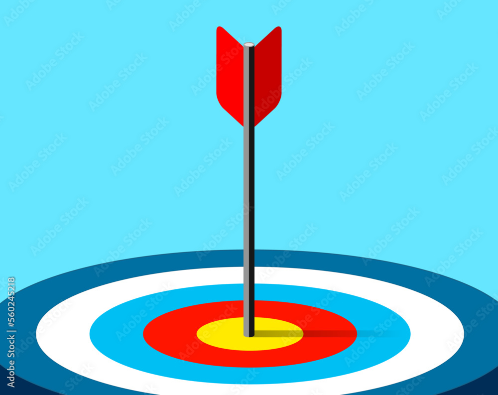 Poster target icon in flat style on color background. bullseye business concept. arrow in the center aim, f